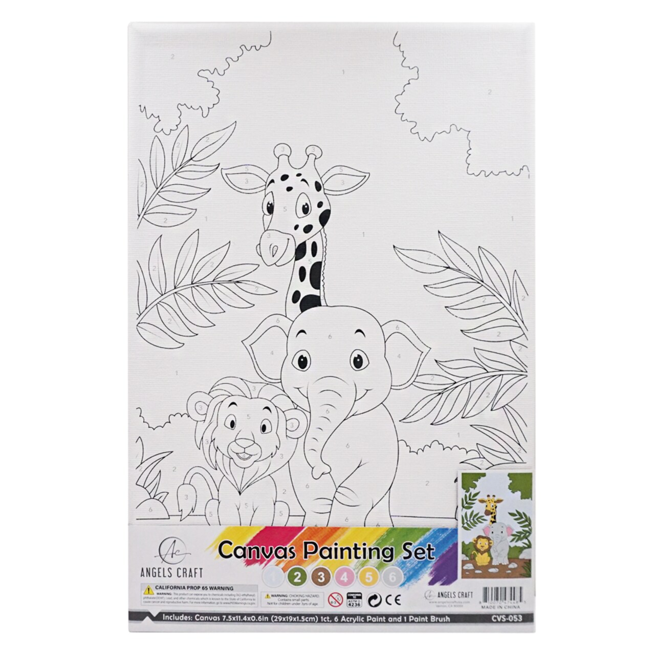 Angels Craft Paint by Number Canvas Set - Safari Spirit | Includes: 1 Pre-printed Canvas, 6 Acrylic Paint pots, 1 Artist Brush